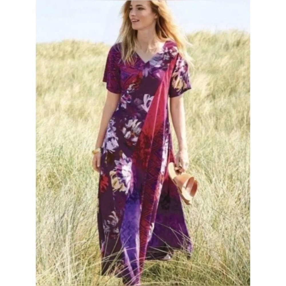 Soft Surroundings Boho Floral Mixed Print V-Neck Maxi Dress Purple XL - Picture 1 of 6